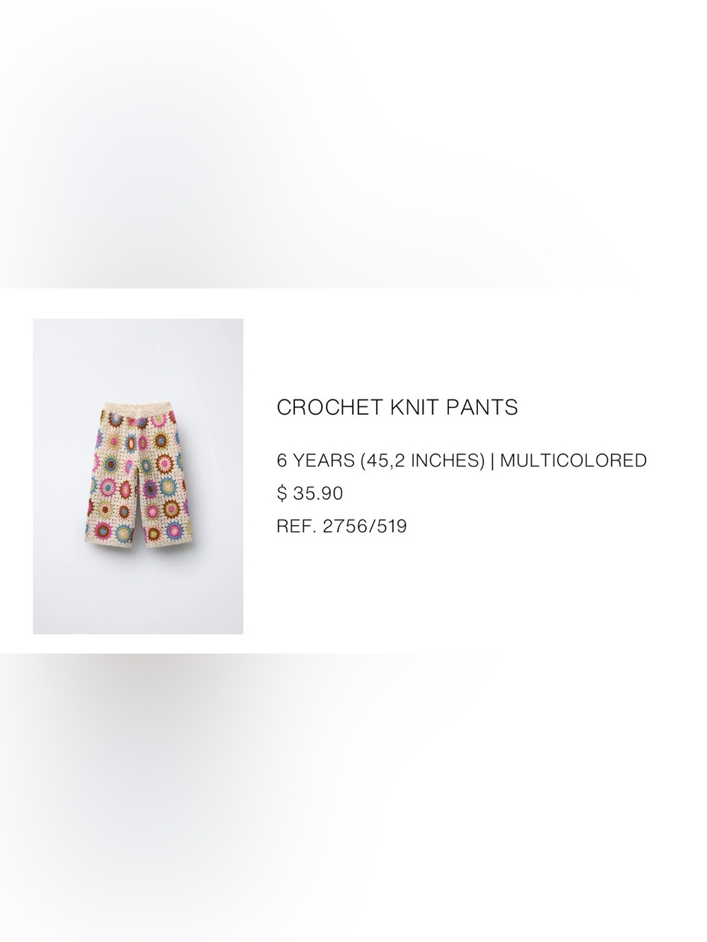 Crochet Tank and Pants Set Zara size 6 - Picture 5 of 8